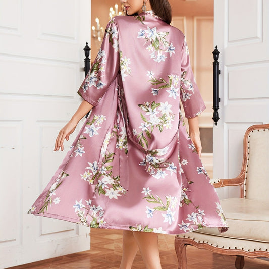 Floral Plus Size Womens Pajamas Nightgown And Camisole Two Piece Set