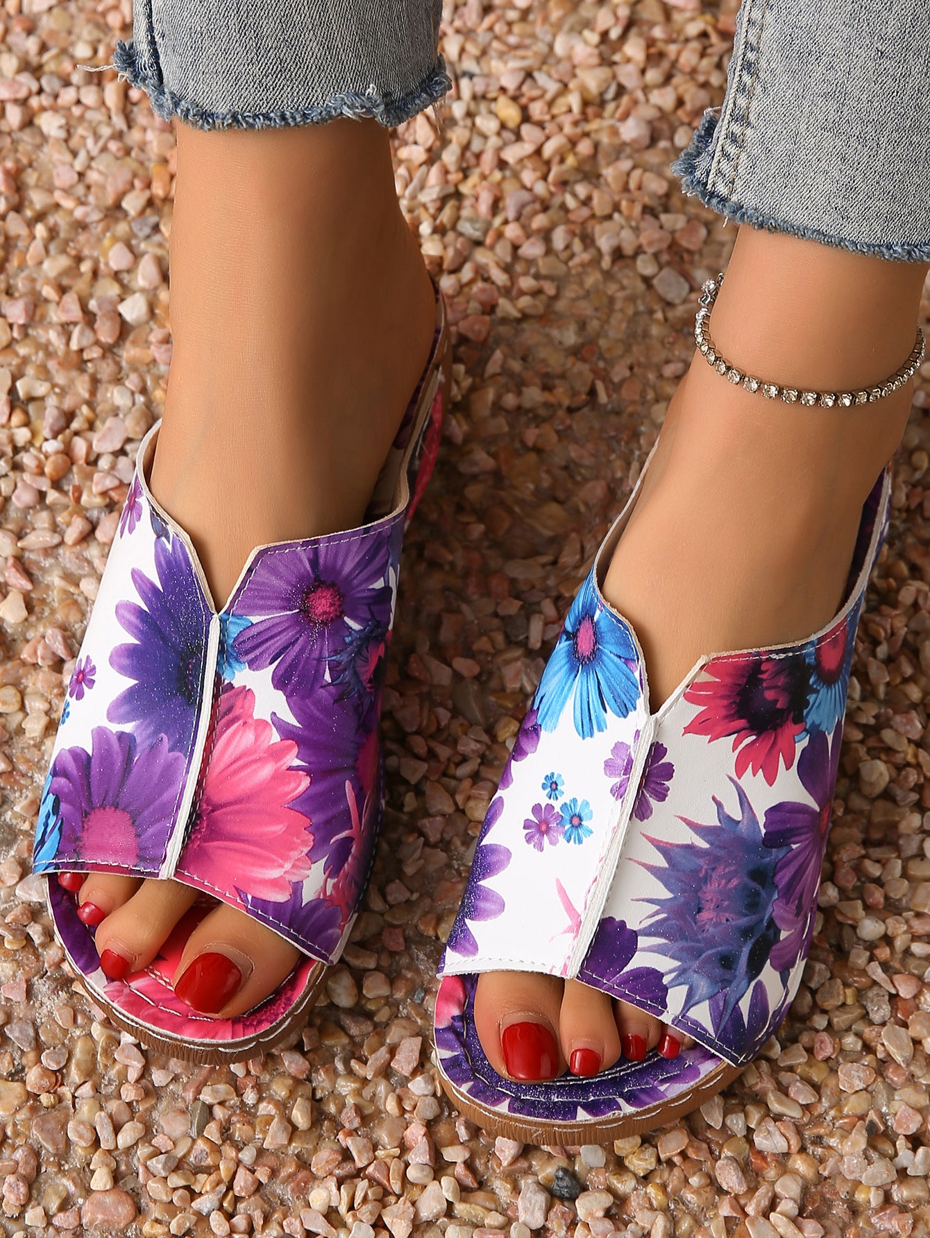 Peep Toe Wedge Mode Enkel Slip-on Mode Sandal Sutsko