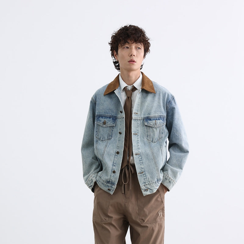 Boys Retro Washed Ice Blue Casual Denim Jacket