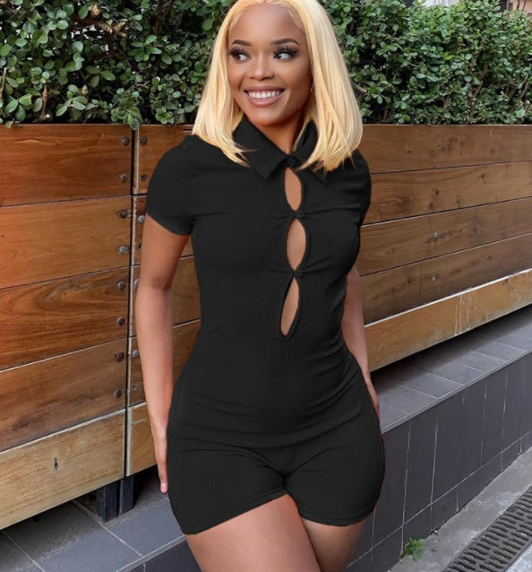 Cutout Polo Neck Hot Girl Sporty Shorts