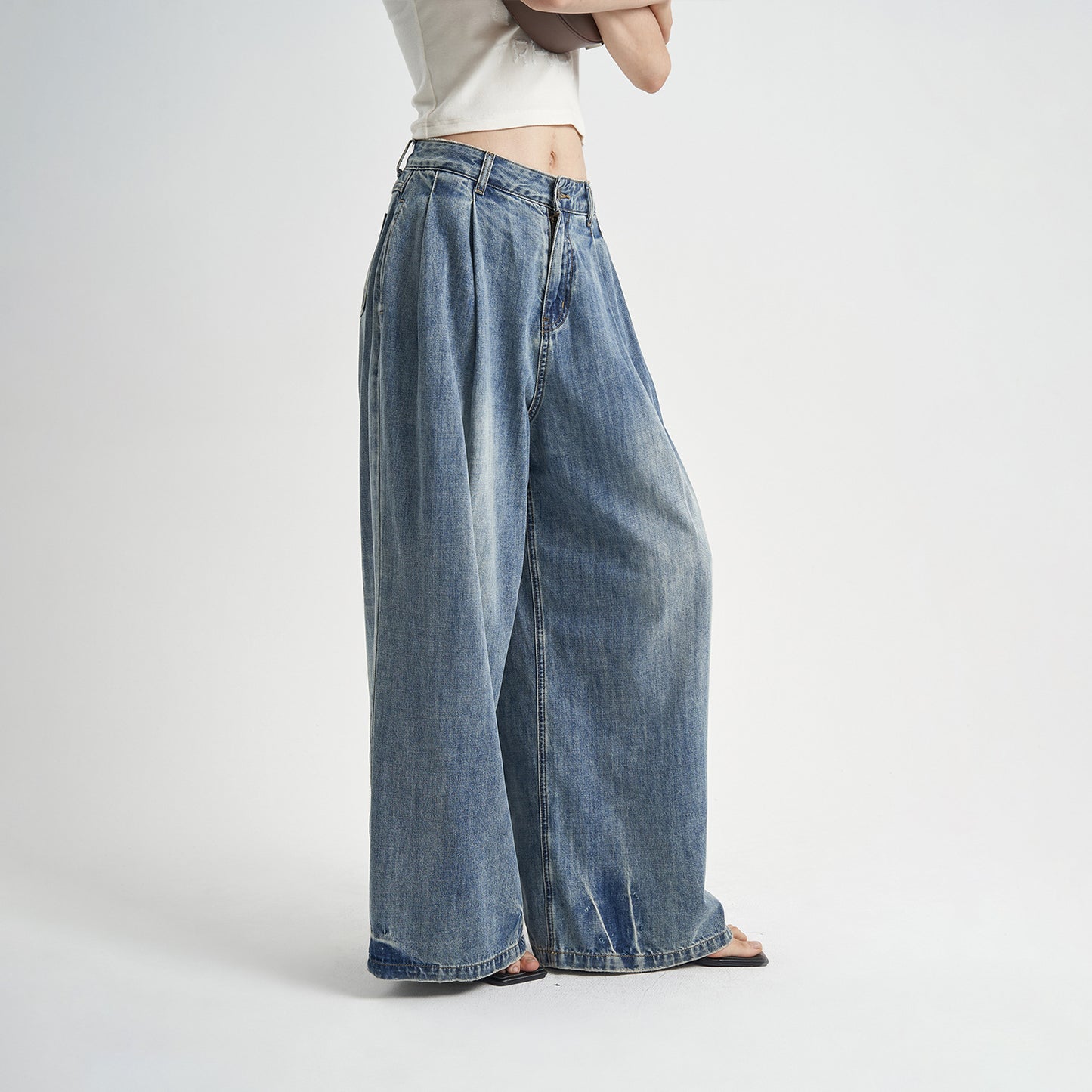 Loose Washed-out Jeans Women's High Waist