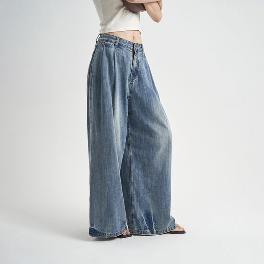 Loose Washed-out Jeans Women's High Waist