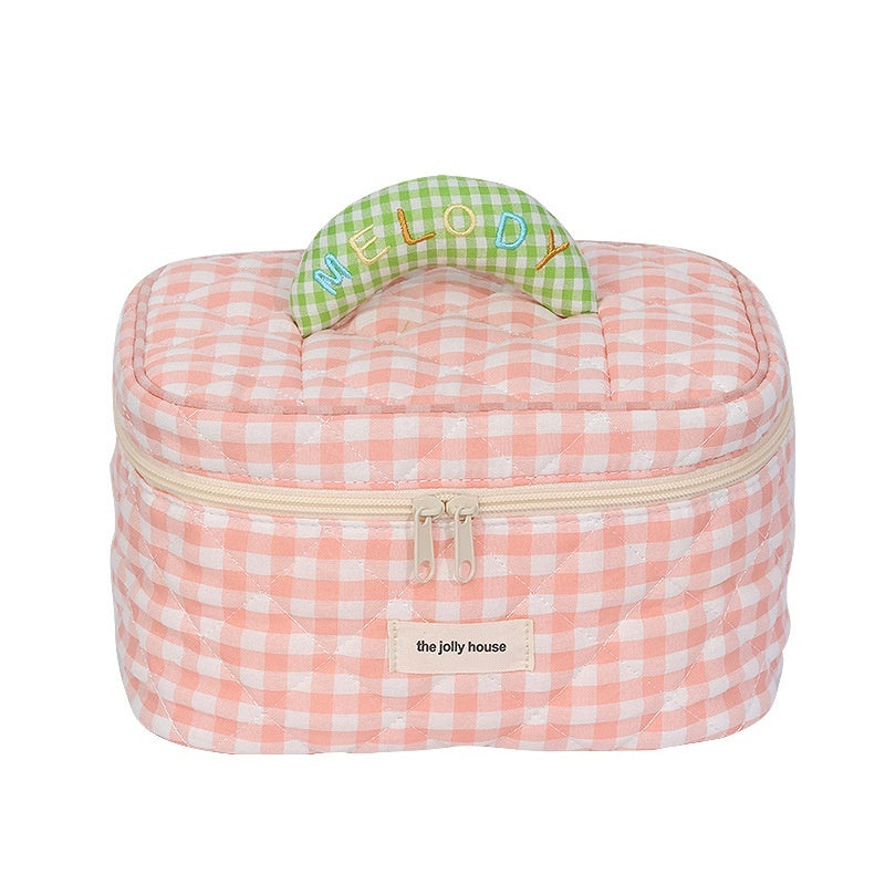 Plaid Cosmetic Bag Large Capacity Good-looking Ins Cute Portable Storage Bag