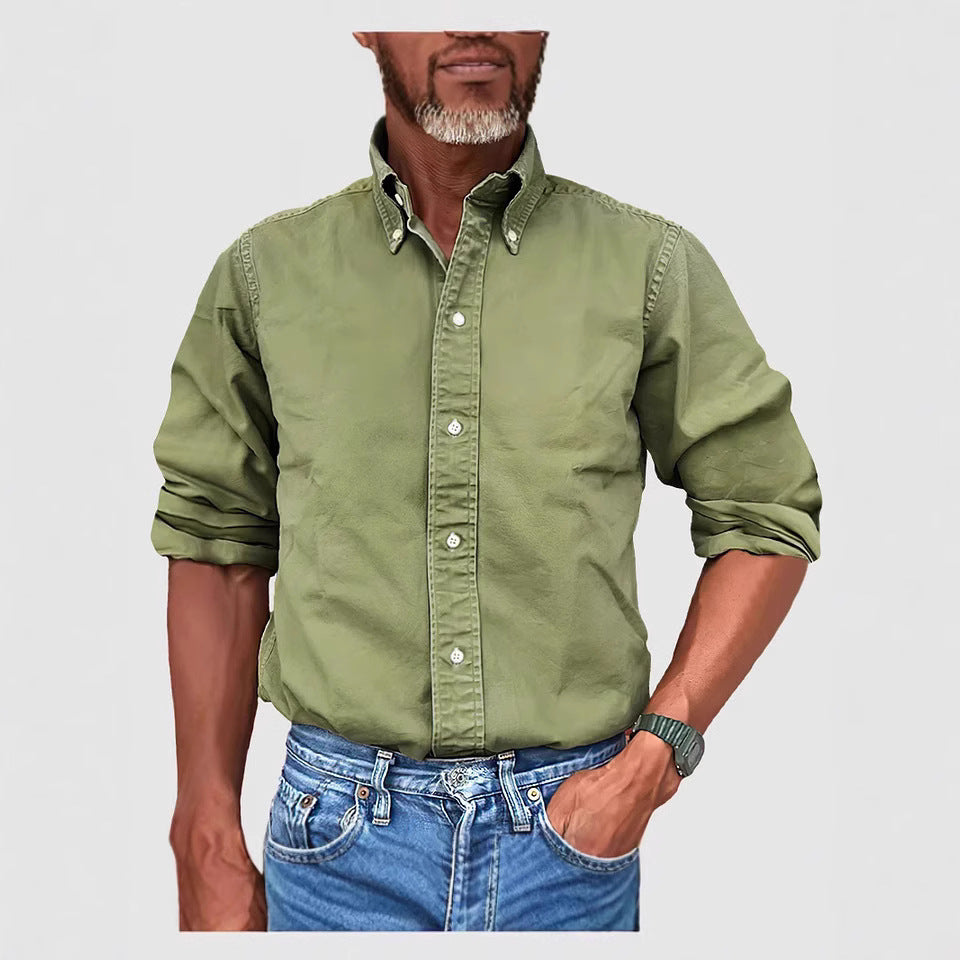Versatile Solid-Color Lapel-Button Business Shirt For All Seasons