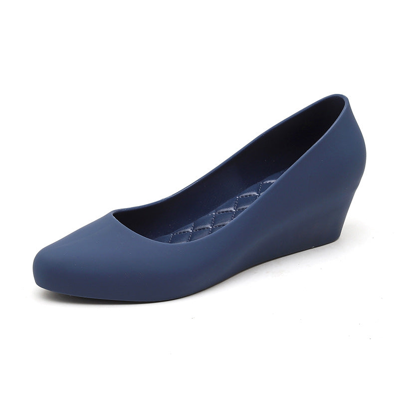Women's Mid-heel Toe Waterproof Rubber Non-slip Flat Pumps