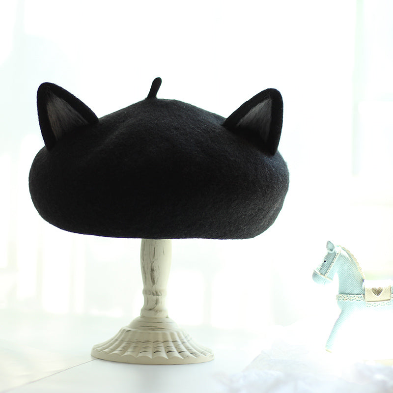 Painter Hat Wool Felt Three-dimensional Cat Ears Beret