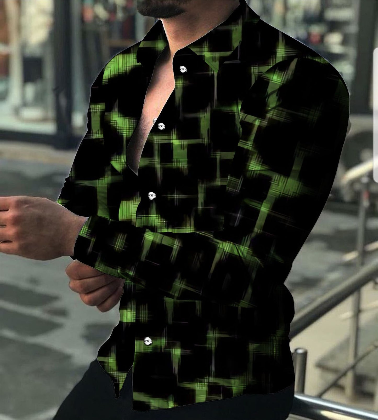 Digital Printing Lapel Long Sleeve Shirt  3D