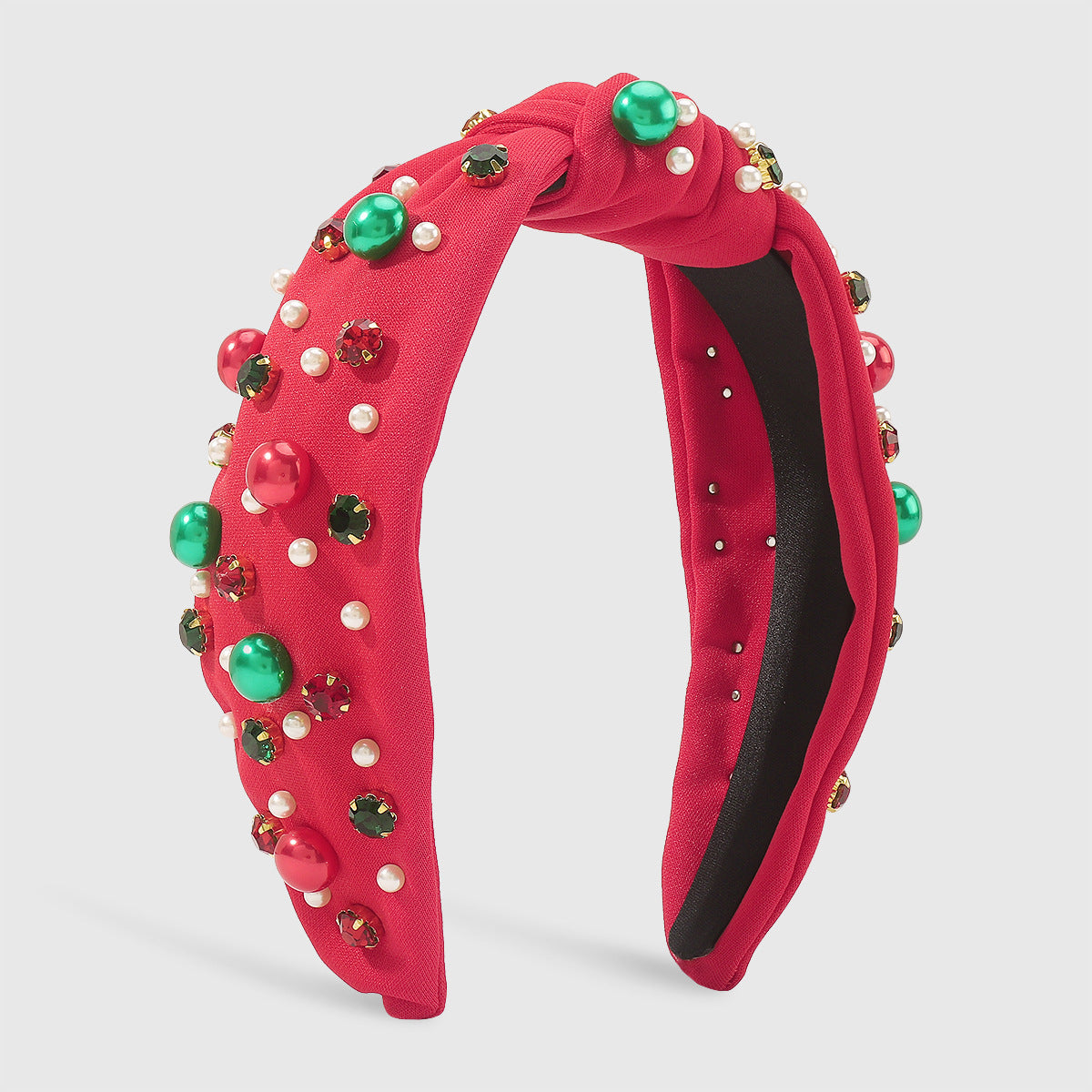 Christmas Wide-brimmed Diamond Beaded Contrast Color Knotted Light Luxury Festival Headband