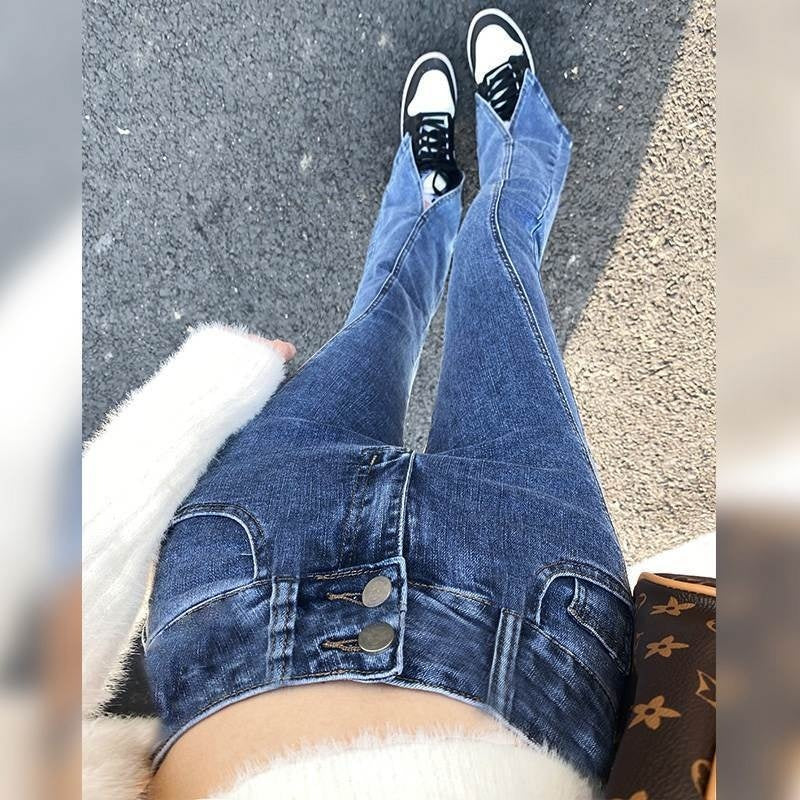 Blue Jeans Women's High Waist Slimming Stretch Split All-match Skinny