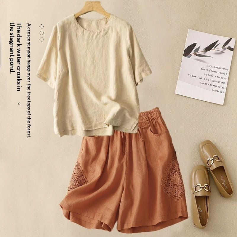 Loose Casual Elastic-waist Shorts Fashion Set