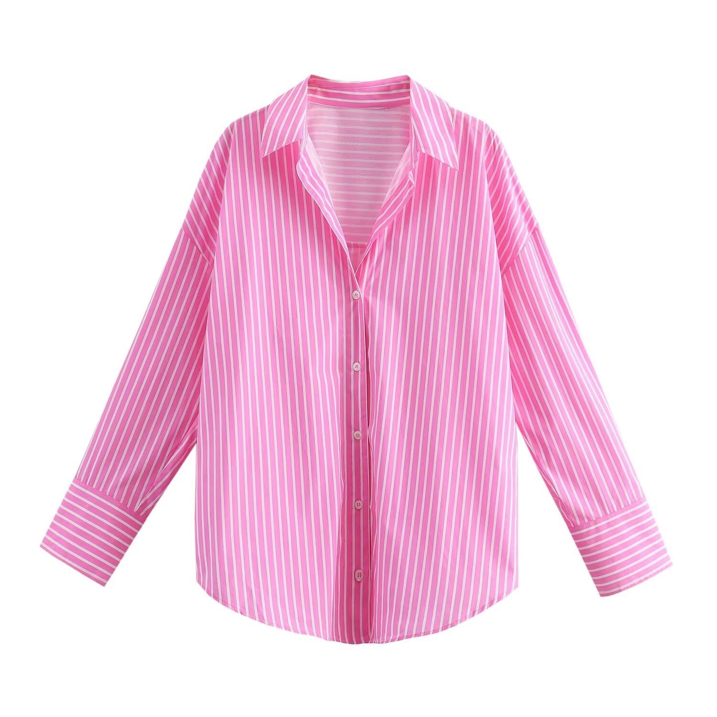 Women's Lapel Collar Multi-Color Long-Sleeve Single-Breasted Shirt