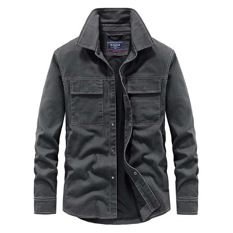 Spring New Denim Long-sleeved Shirt Men Washed Long Lining