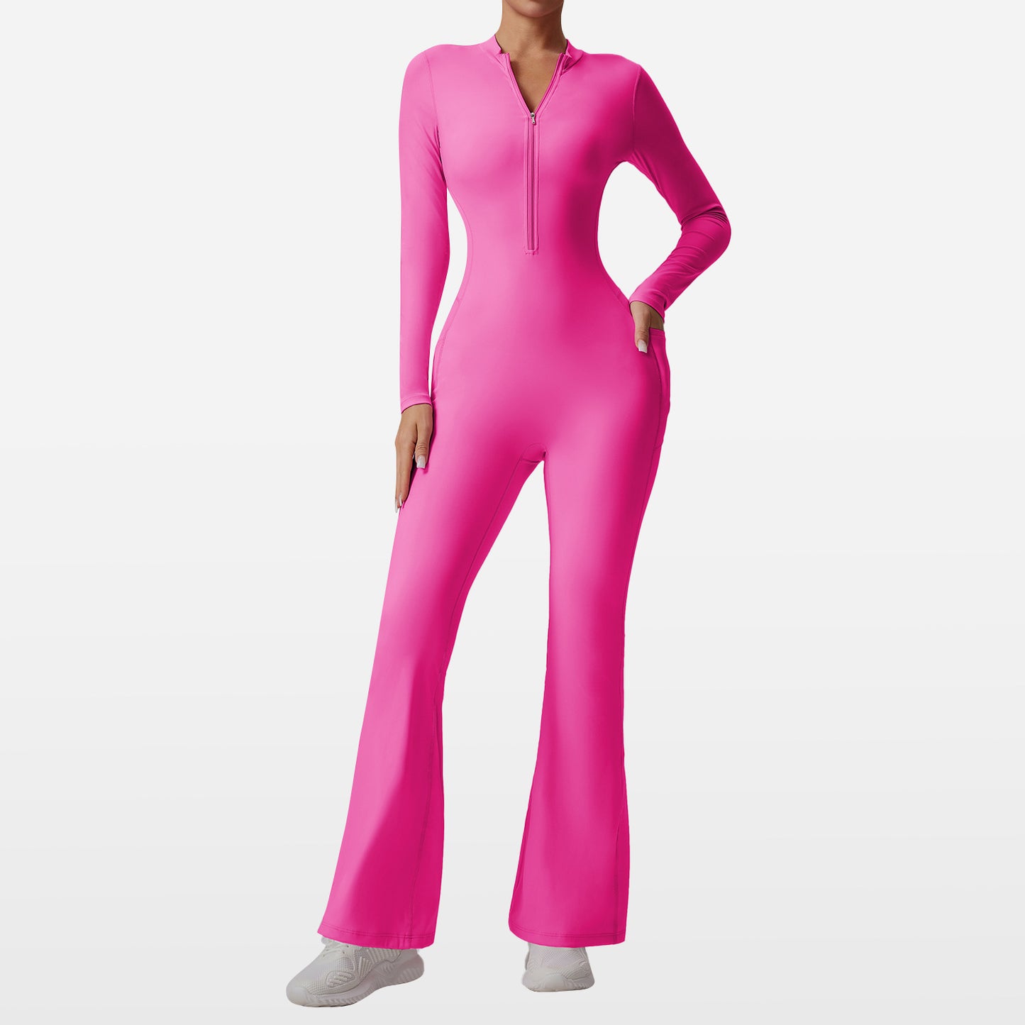 Slim-fit Bare-feel Long-sleeve Yoga Jumpsuit With A Zipper