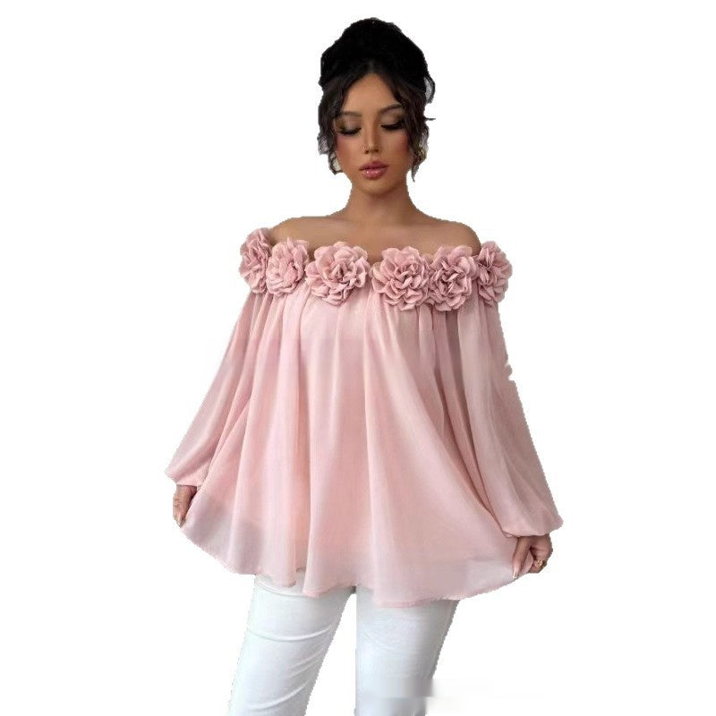 Top tubino senza spalline con fiori 3D e scollo senza spalline