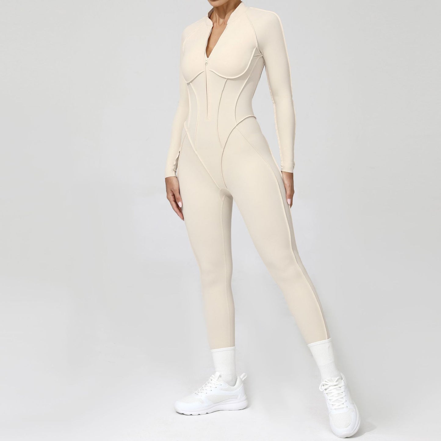 Womens Half Zip Long Sleeve Yoga Jumpsuit