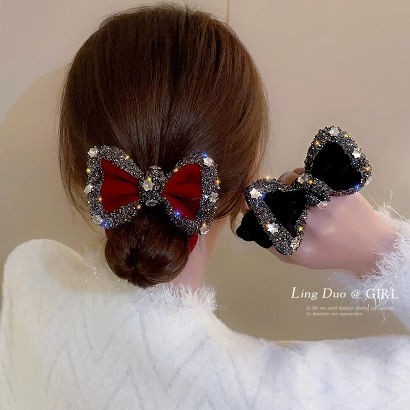 Red Velvet Rhinestone Scrunchie With A Rope Style Bowwomens Hair Accessory