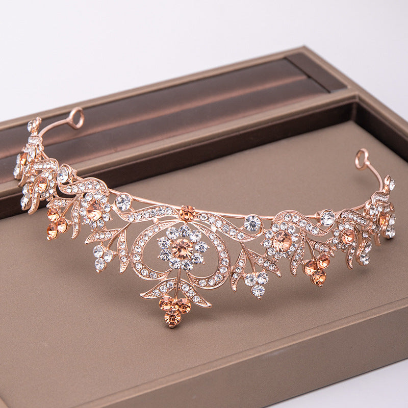 Popular Wedding Headdress, Leaf Diamond Baroque Bridal Crown With Accessories