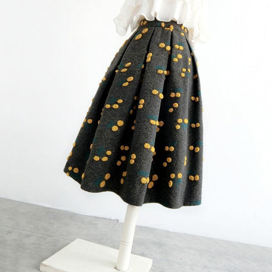 Classic Style Woolen Flab Hiding High Waist Skirt