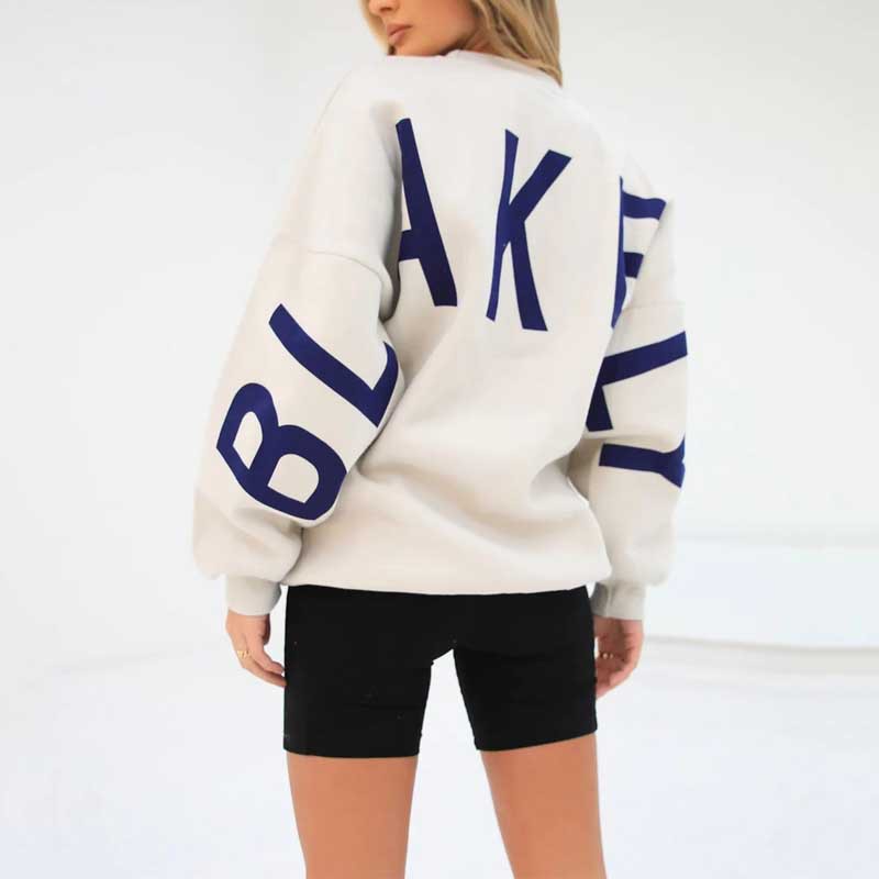 Moderigtig printet tyk langærmet løs sweatshirt