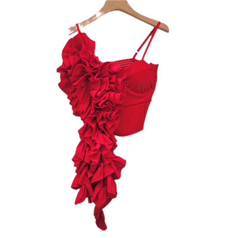 Wooden Ear Pinch Pleated Handmade Flower Hot Girl Style Street Bandeau Sling