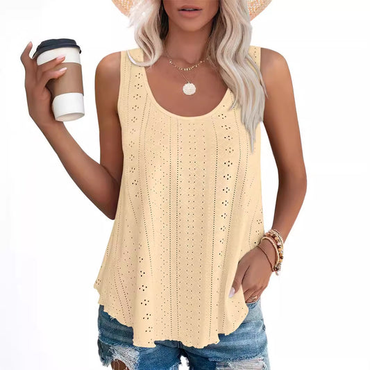 Crew-neck Loose-fitting Sleeveless T-shirt Top