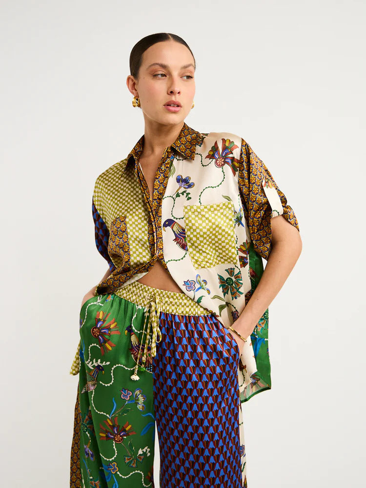 Short Sleeve Color Matching Vacation Leisure Lace Suit
