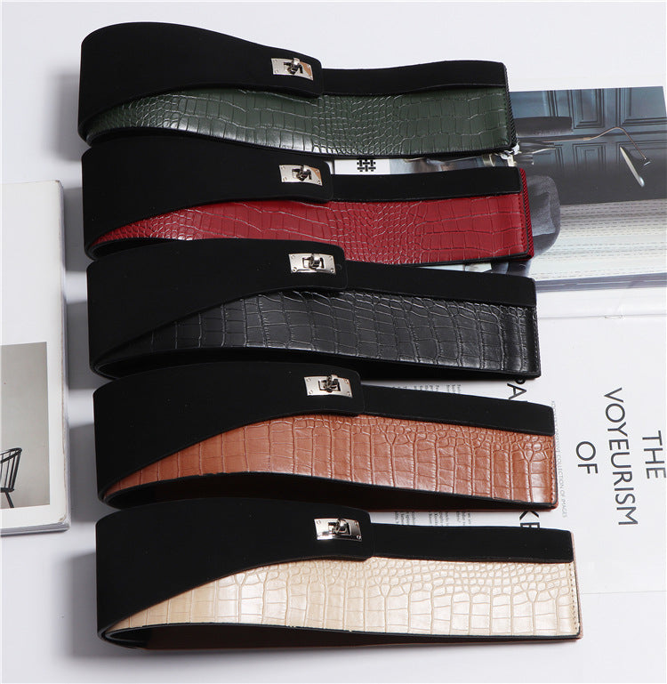 Fashion All-match Snake Pattern Stitching PU Leather Belt