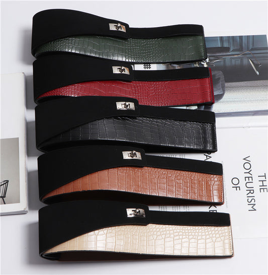 Fashion All-match Snake Pattern Stitching PU Leather Belt