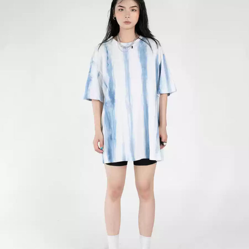 Håndlavet Tie-dye T-shirt Rund Hals Løs Lige Blomstrende Kortærmet
