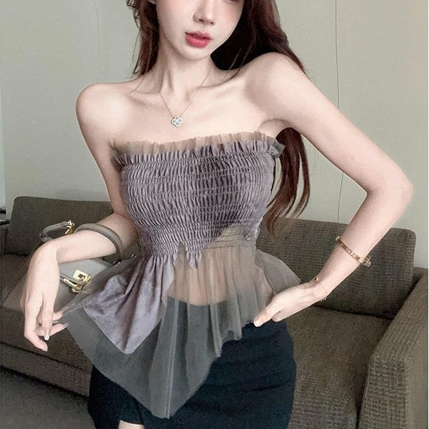 Womens Sexy Mesh-Panel Halter Camisole Top