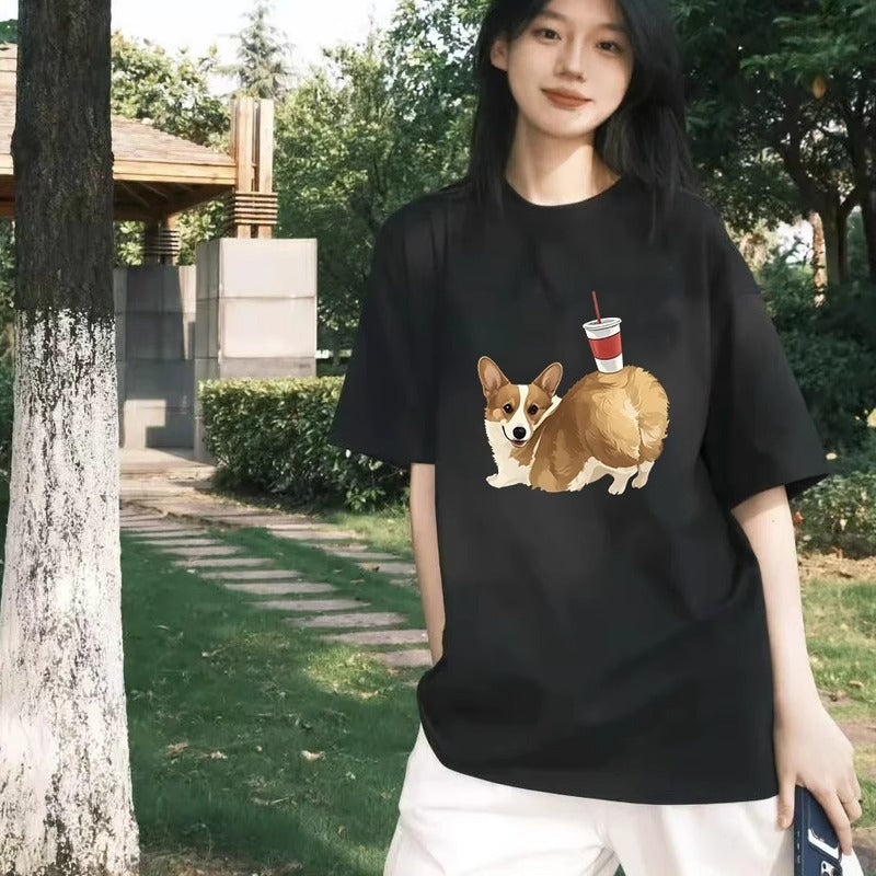Womens Loose-fitting Crew-neck Short-sleeve T-shirt