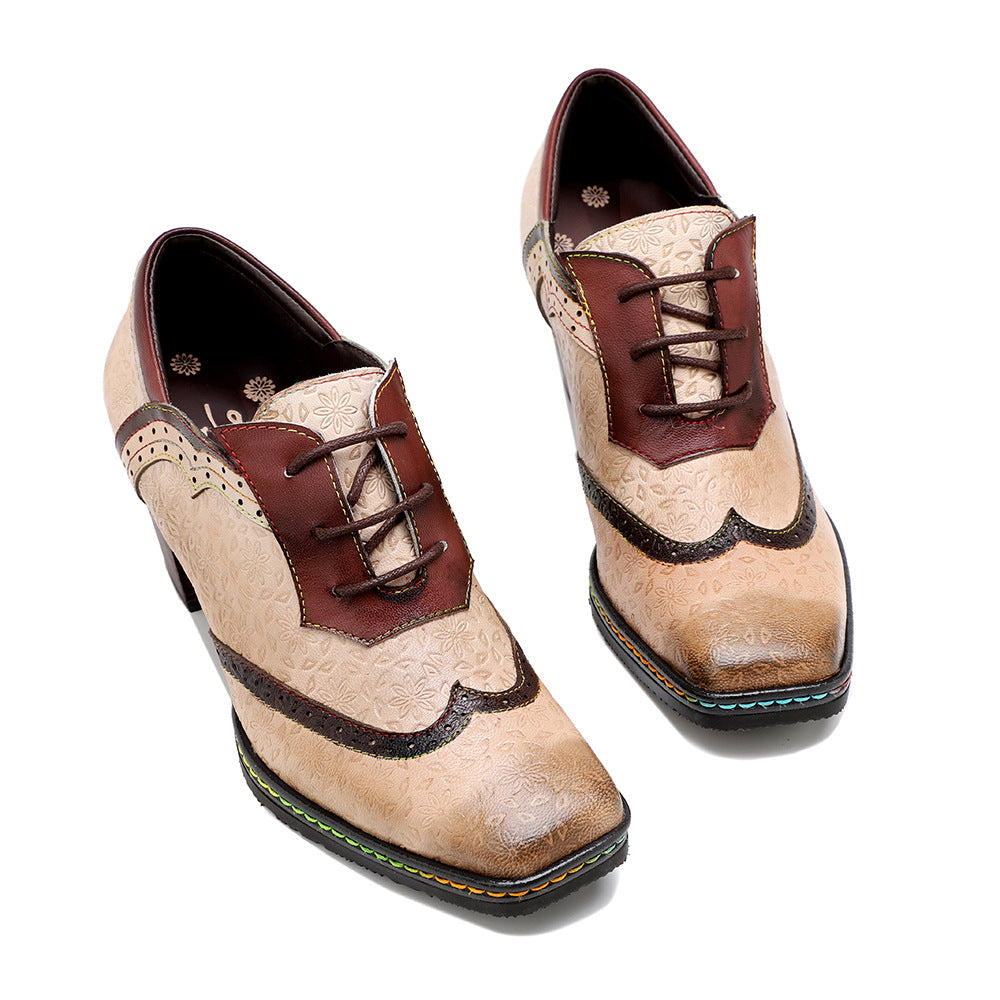 Retro Style Contrast Color Casual Women's Chunky High Heels