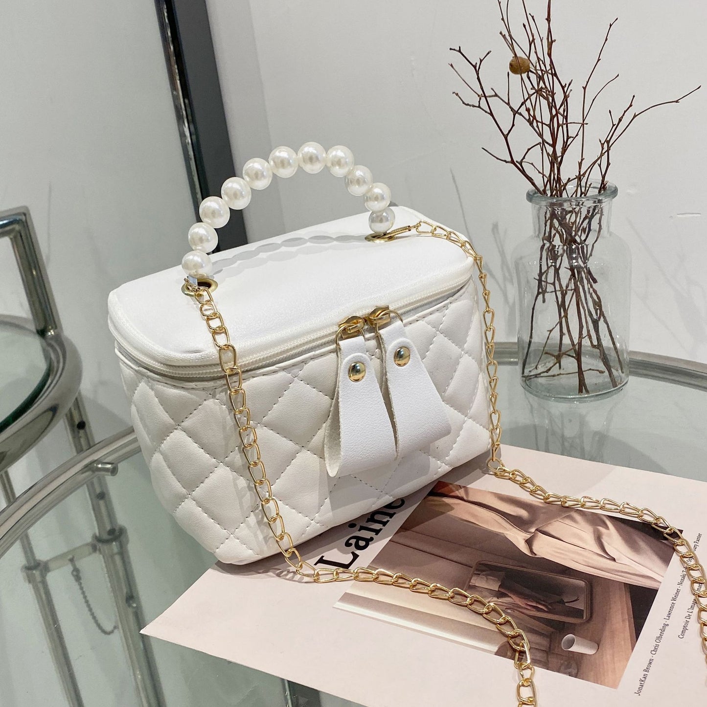 One Shoulder Crossbody Hand Embroidered Chain Bucket Bag