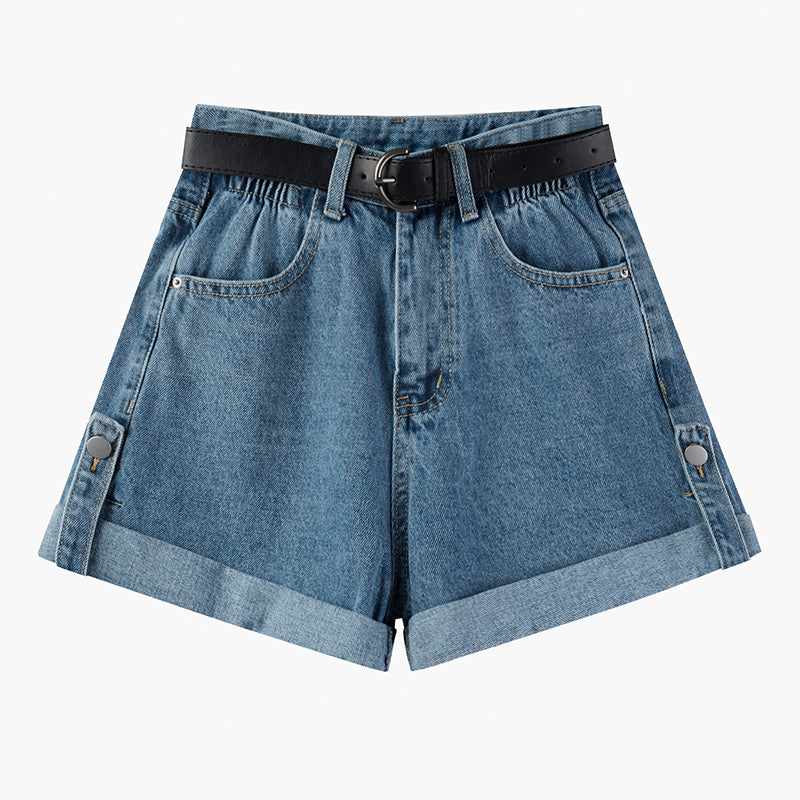 Women's High Waist Curly Denim Shorts