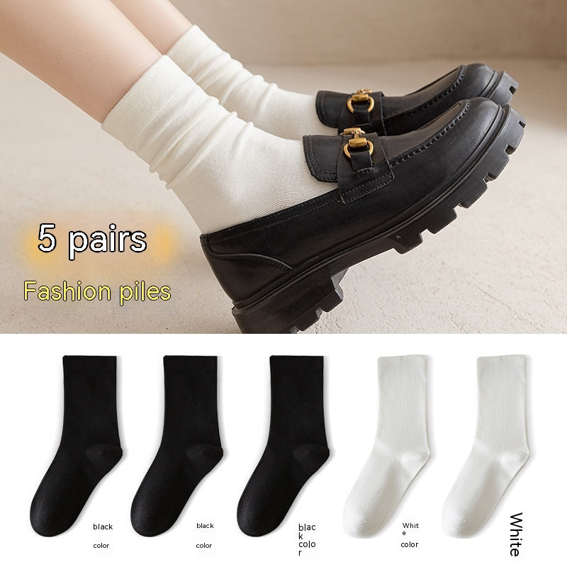White Women's Mid-tube Socks Solid Color