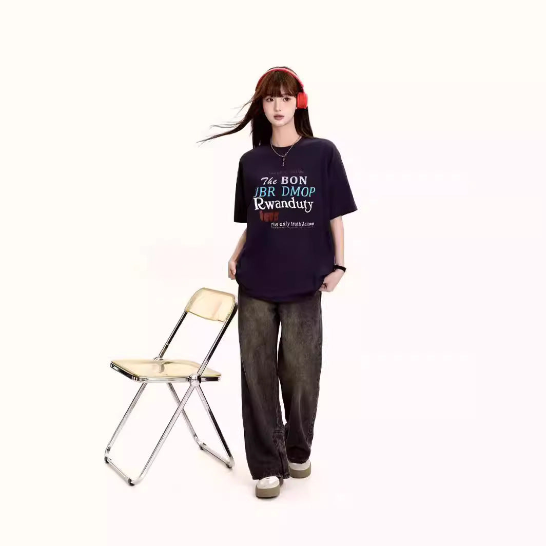 Retro Short Sleeve T-shirt Women's Letter Printing