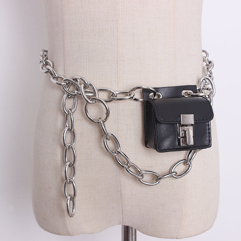 Functional Wind Dark Original Black Mini Earphone Bag Lock Small Square Bag Chain Messenger Bag