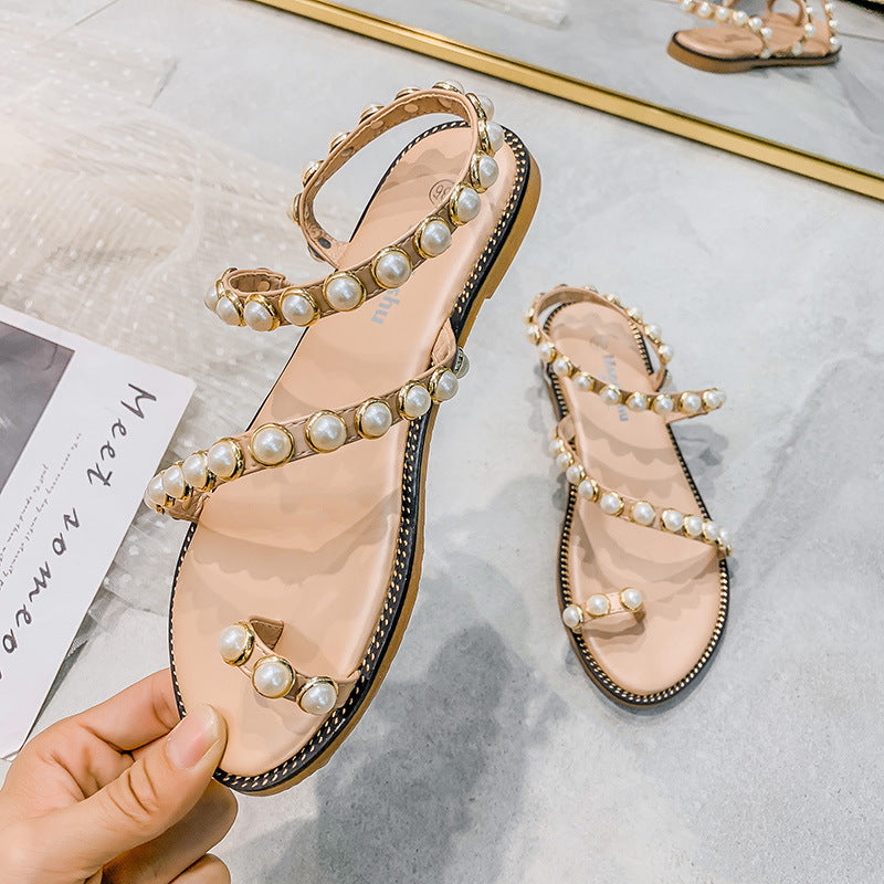 New Roman With Pearl Flat Bottom Casual And Comfortable