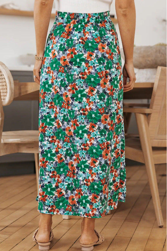 Printed Split Plant Print Skirt