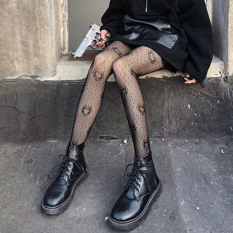 Love Jacquard Mesh Stockings Pantyhose