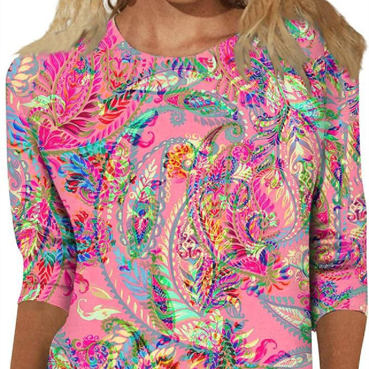Women's Top Three-quarter Sleeve Summer Ethnic Floral Slim Fit Cute Top Round Neck Slim Fit Printed T-shirt