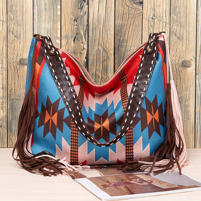 Retro Tassel Cotton And Linen Women's Bag Portable
