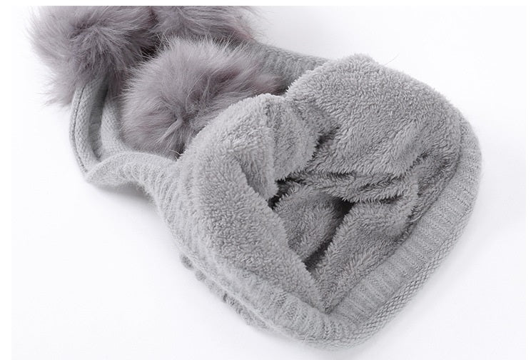 Winter Warm Ear Protection Three Hair Ball Pleated Rabbit Fur Hood