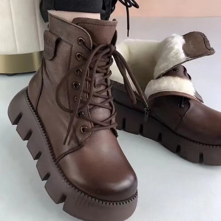 Womens Soft-leather Fleece-lined Extra-thick Insulated Snow Boots