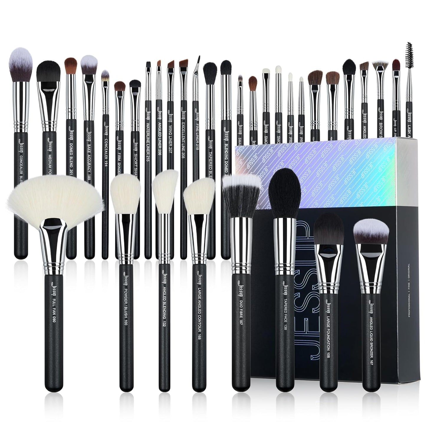 Jessup Abgewinkeltes Eyeliner Pinsel Set, 3-Teilig Pro Precision Eyelinerpinsel Fein Geflügelte Ultradünne Schräge Gel Makeup Pinsel Für Flüssigen Eyeliner Schwarz T345