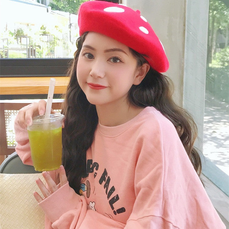 Women's Autumn And Winter Korean Version Versatile Mushroom Hat Embroidery
