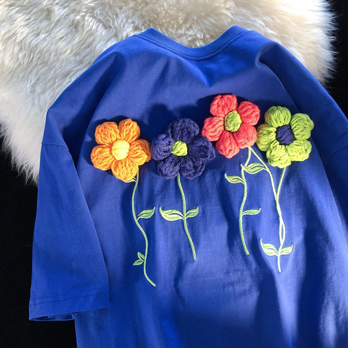 Women's Summer Loose Three-dimensional Flower Short-sleeved T-shirt