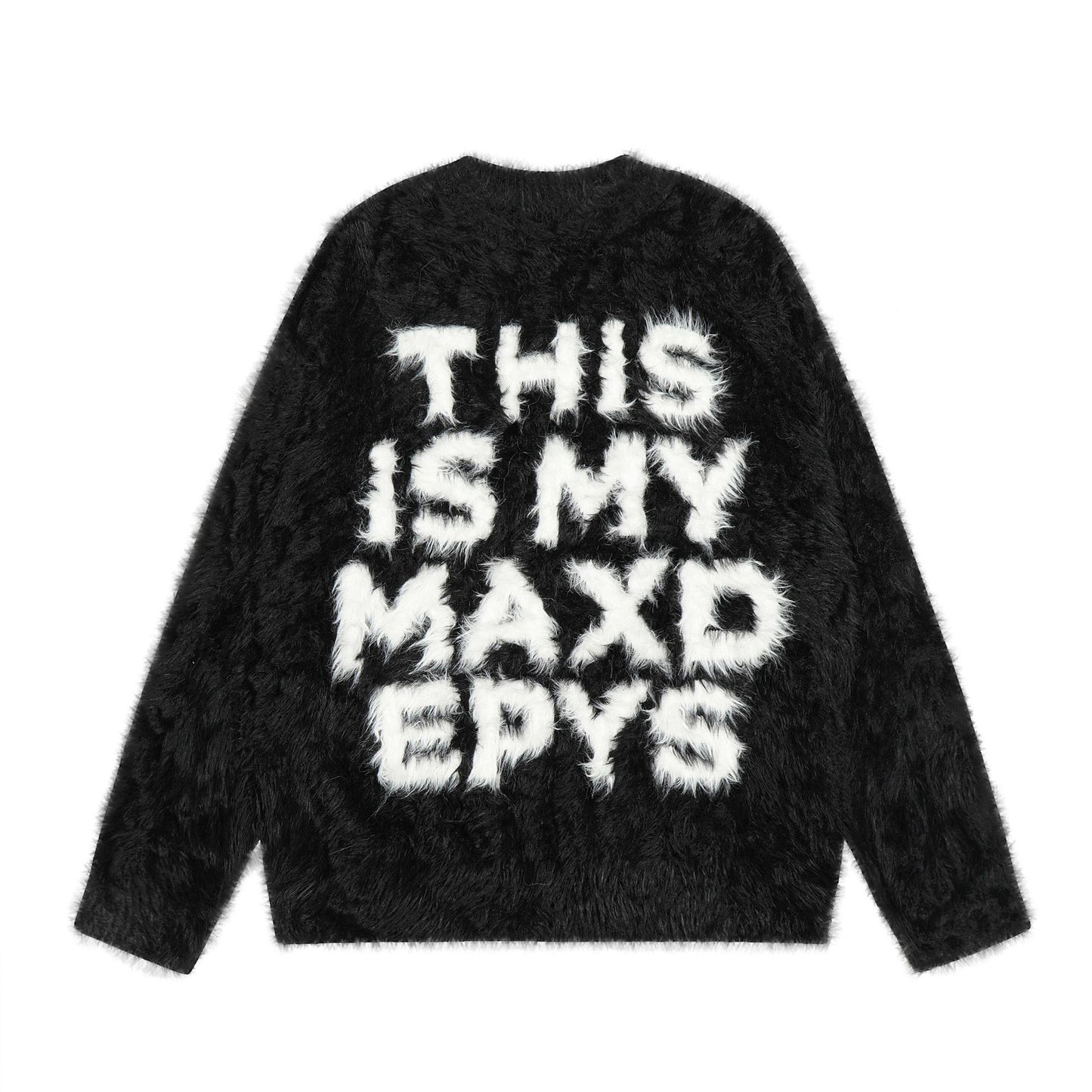Retro Loose Letter Furry Round Neck Sweater