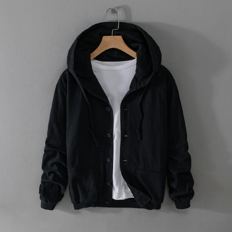 Men's Spring And Autumn Clothing Linen Jacket Hooded Jacket Loose Cotton Linen Men's Top