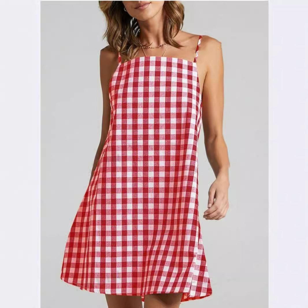 Classic Plaid Bohemian Sundress With Straps